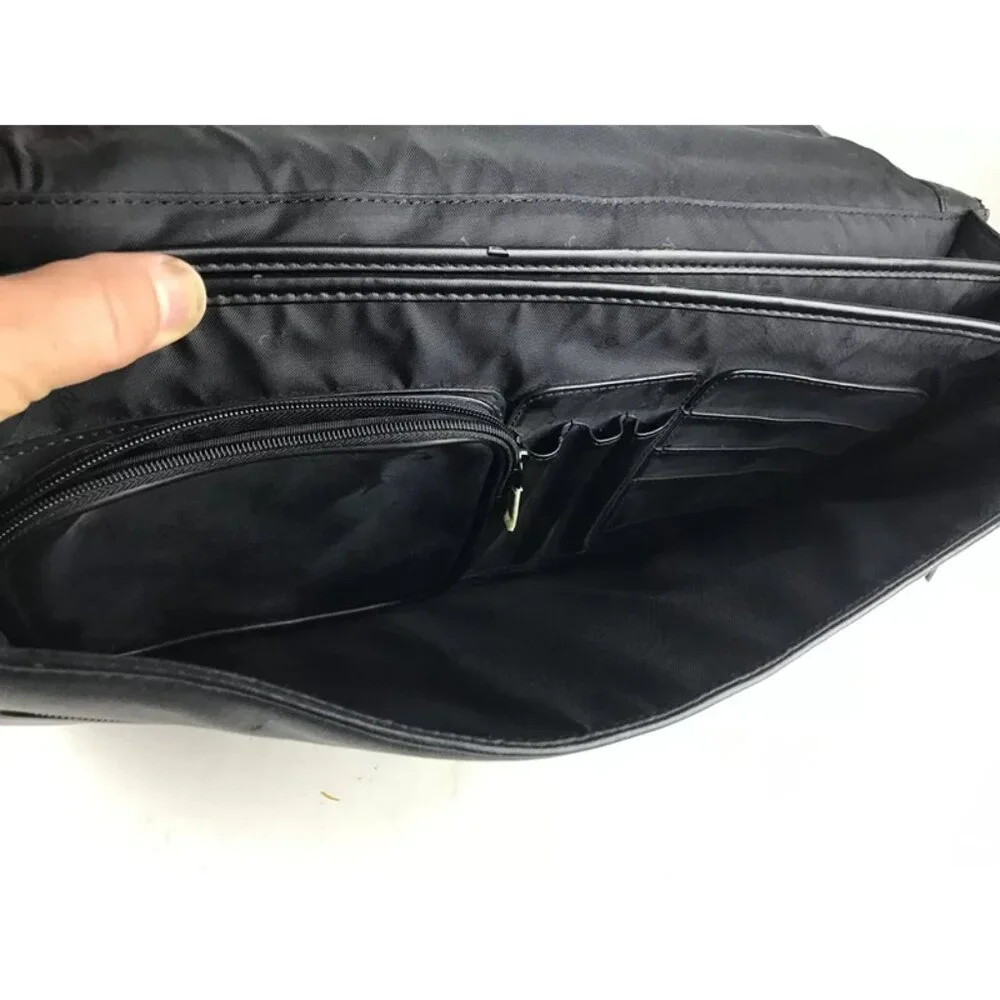 Kenneth Cole Briefcase/Document Case Unisex Black Leather Pockets Top Handle